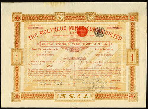 Molyneux Mines Stock Certificate